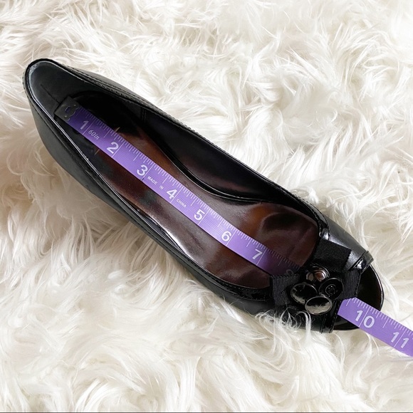 Etienne Aigner Black Peep Toe Patent Wedges SZ 8.5 - Picture 11 of 12